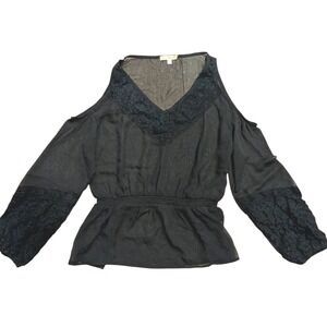 Pronto Top M Medium Black Sheer Cold Shoulder Peplum Shirt Sexy Whimsygoth Goth